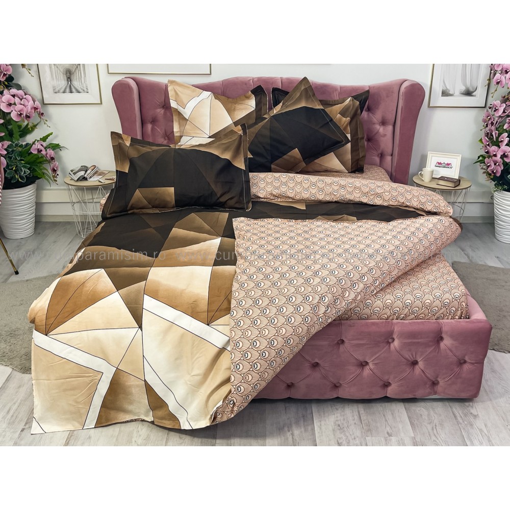 Lenjerie pat dublu, Finet, 6 piese, Maro, forme geometrice — imaginea 12