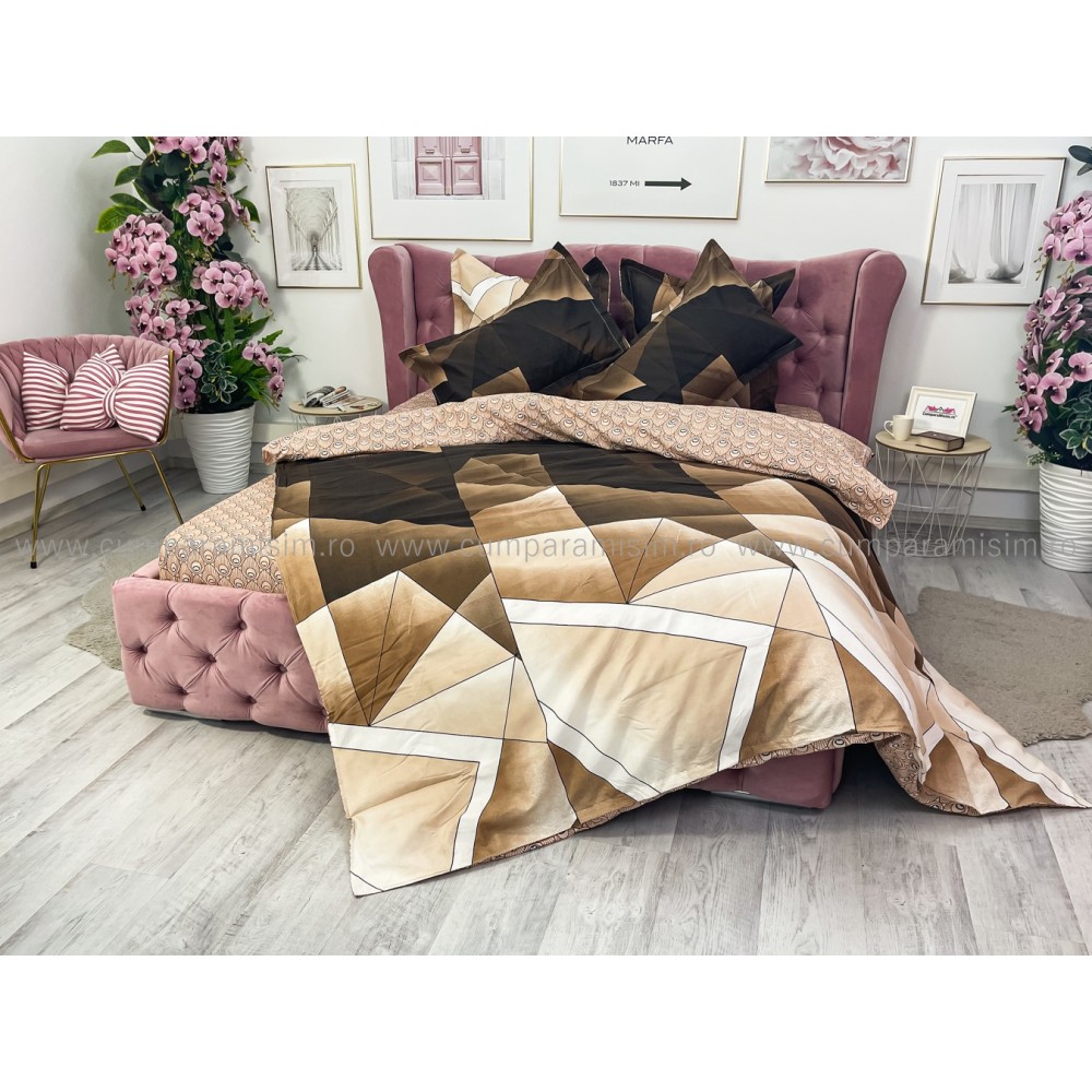 Lenjerie pat dublu, Finet, 6 piese, Maro, forme geometrice — imaginea 13