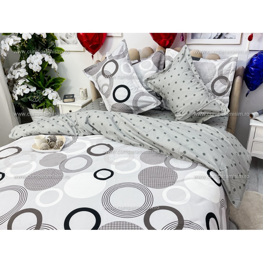 Lenjerie pat dublu, Finet, 6 piese, Gri, cercuri - view 13