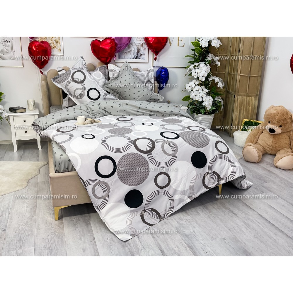 Lenjerie pat dublu, Finet, 6 piese, Gri, cercuri - view 15