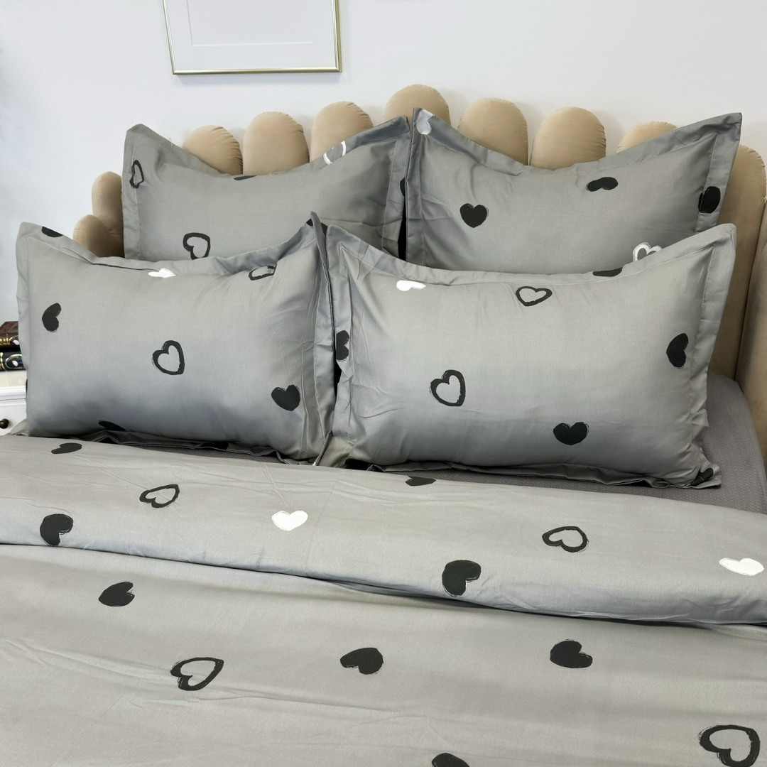 Lenjerie pat dublu, Finet, 6 piese, Gri, inimioare - view 8