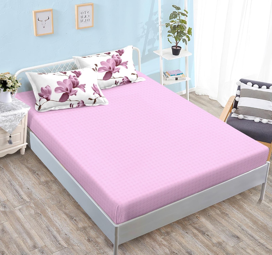 Lenjerie pat dublu cu ELASTIC, Finet, 6 piese, Roz, magnolii - view 2