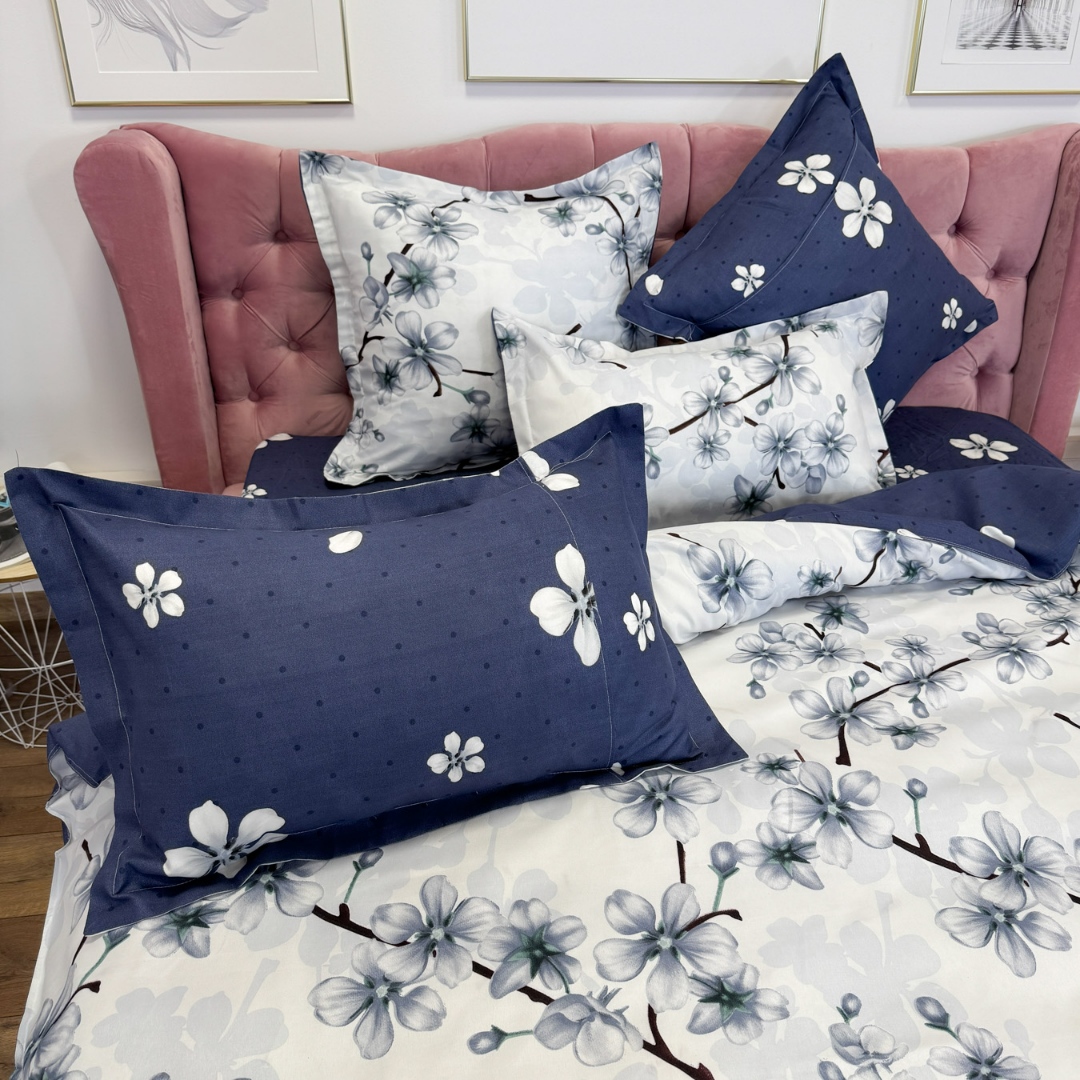 Lenjerie pat dublu cu ELASTIC, Finet, 6 piese, Gri, flori - imagine 6