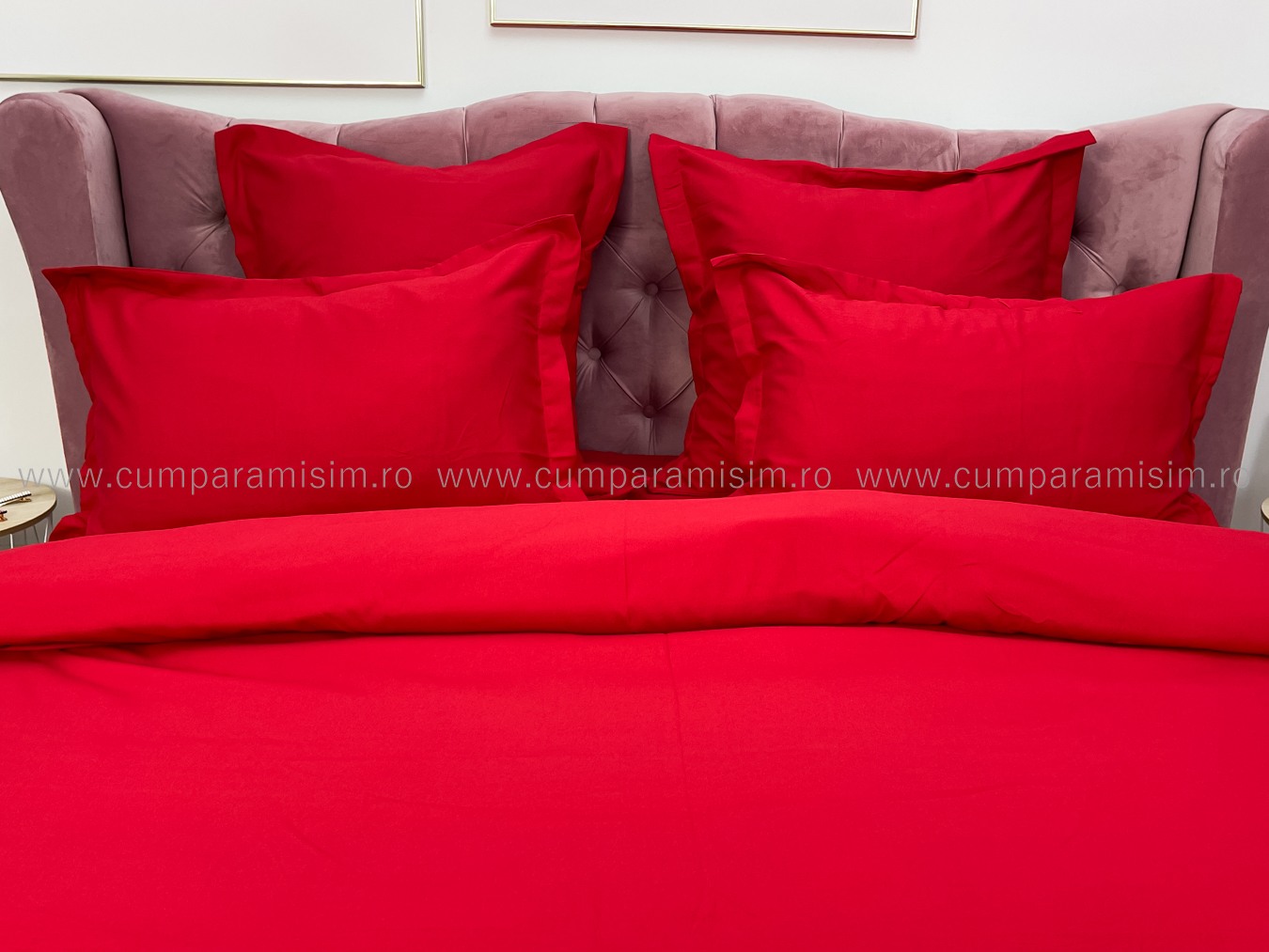 Lenjerie pat dublu cu ELASTIC, Finet, 6 piese, Rosu - imagine 4