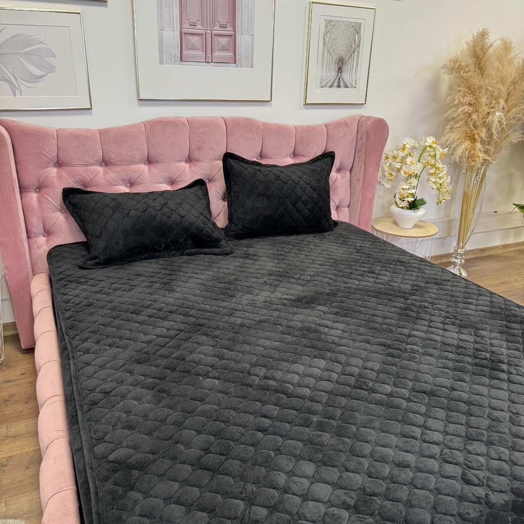 Husa Matlasata Tip Topper din Catifea 160x200cm, cu 2 Fete de Perna 50x70cm -  Somn Odihnitor si Sustinere pentru Spate, Negru - imagine 5