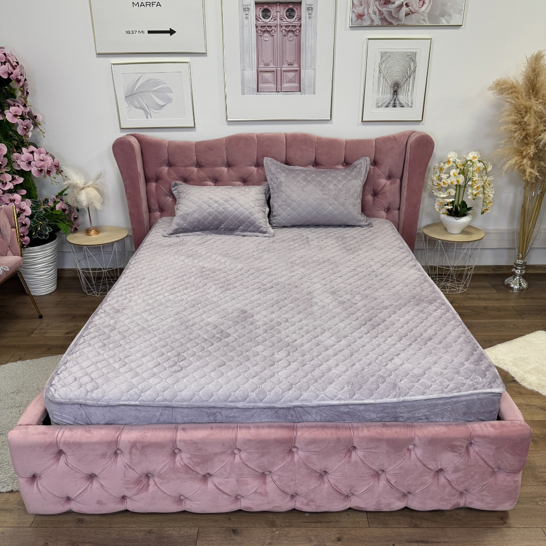 Husa Matlasata Tip Topper din Catifea 160x200cm, cu 2 Fete de Perna 50x70cm -  Somn Odihnitor si Sustinere pentru Spate, Lila - imagine 2