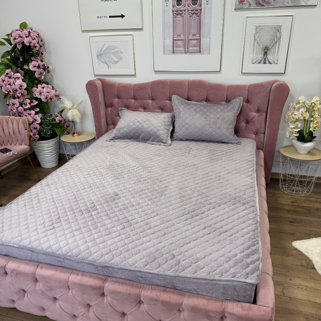 Husa Matlasata Tip Topper din Catifea 160x200cm, cu 2 Fete de Perna 50x70cm -  Somn Odihnitor si Sustinere pentru Spate, Lila - imagine 4