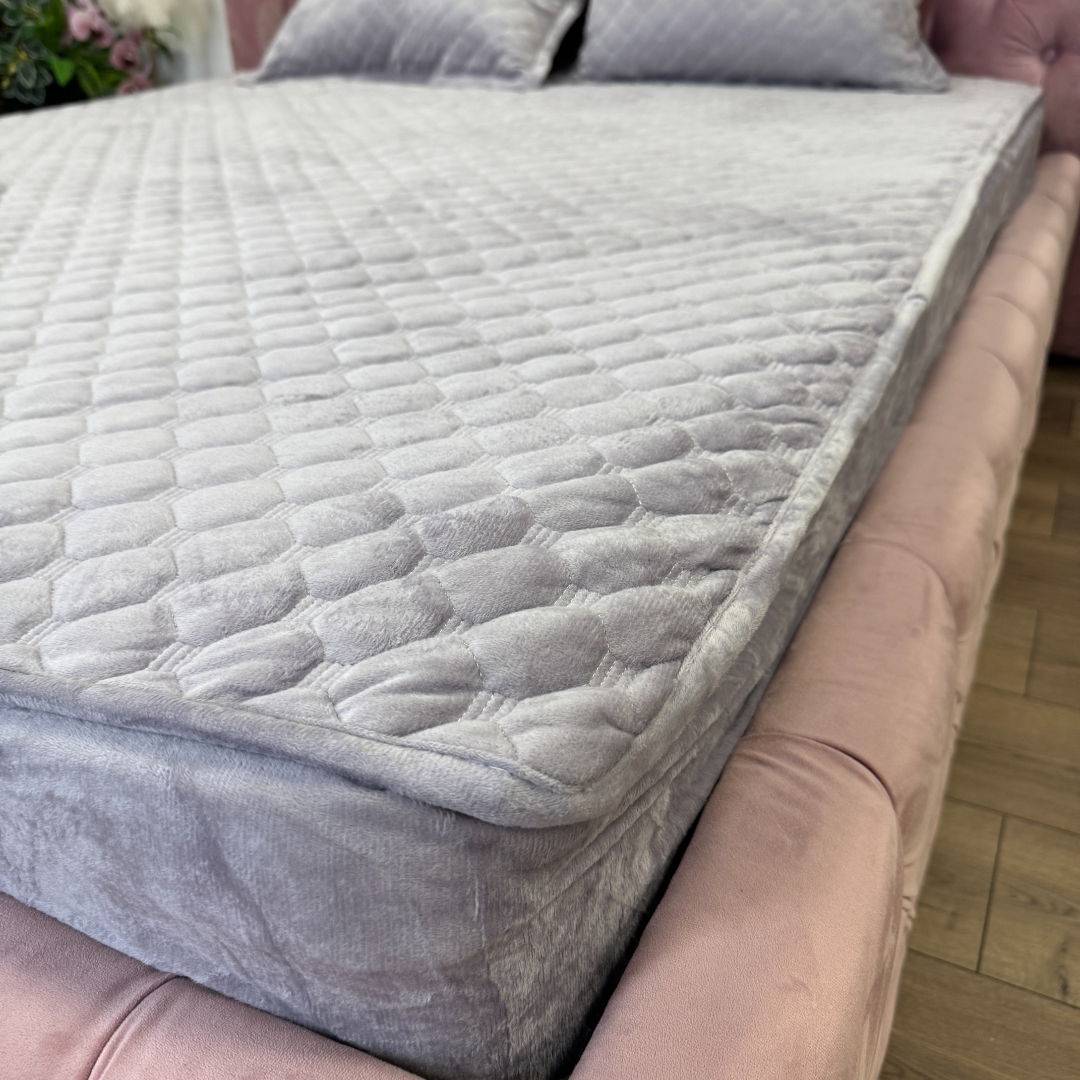 Husa Matlasata Tip Topper din Catifea 160x200cm, cu 2 Fete de Perna 50x70cm -  Somn Odihnitor si Sustinere pentru Spate, Lila - imagine 6