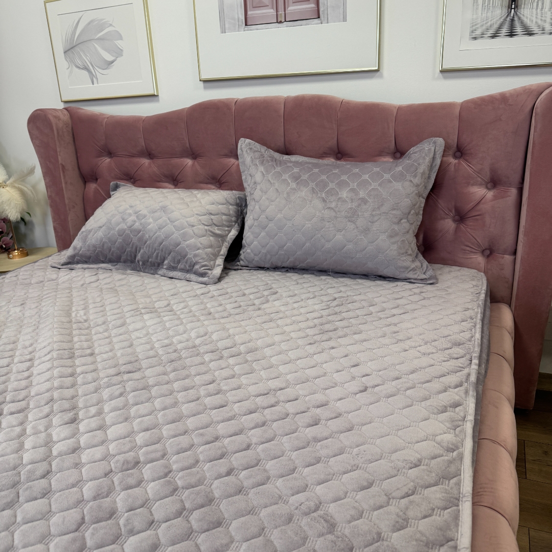 Husa Matlasata Tip Topper din Catifea 160x200cm, cu 2 Fete de Perna 50x70cm -  Somn Odihnitor si Sustinere pentru Spate, Lila - imagine 7