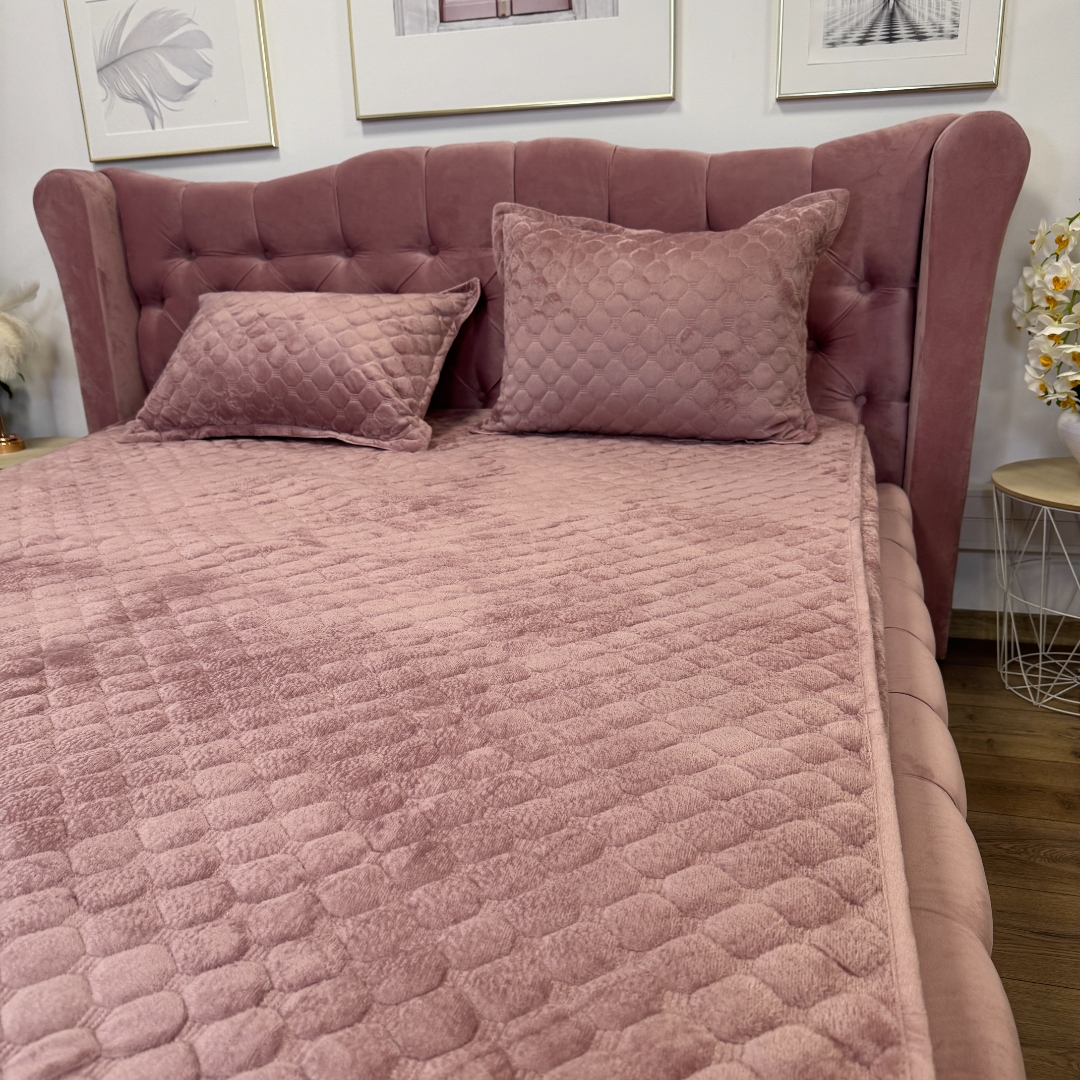 Husa Matlasata Tip Topper din Catifea 160x200cm, cu 2 Fete de Perna 50x70cm -  Somn Odihnitor si Sustinere pentru Spate, Roz inchis - imagine 6