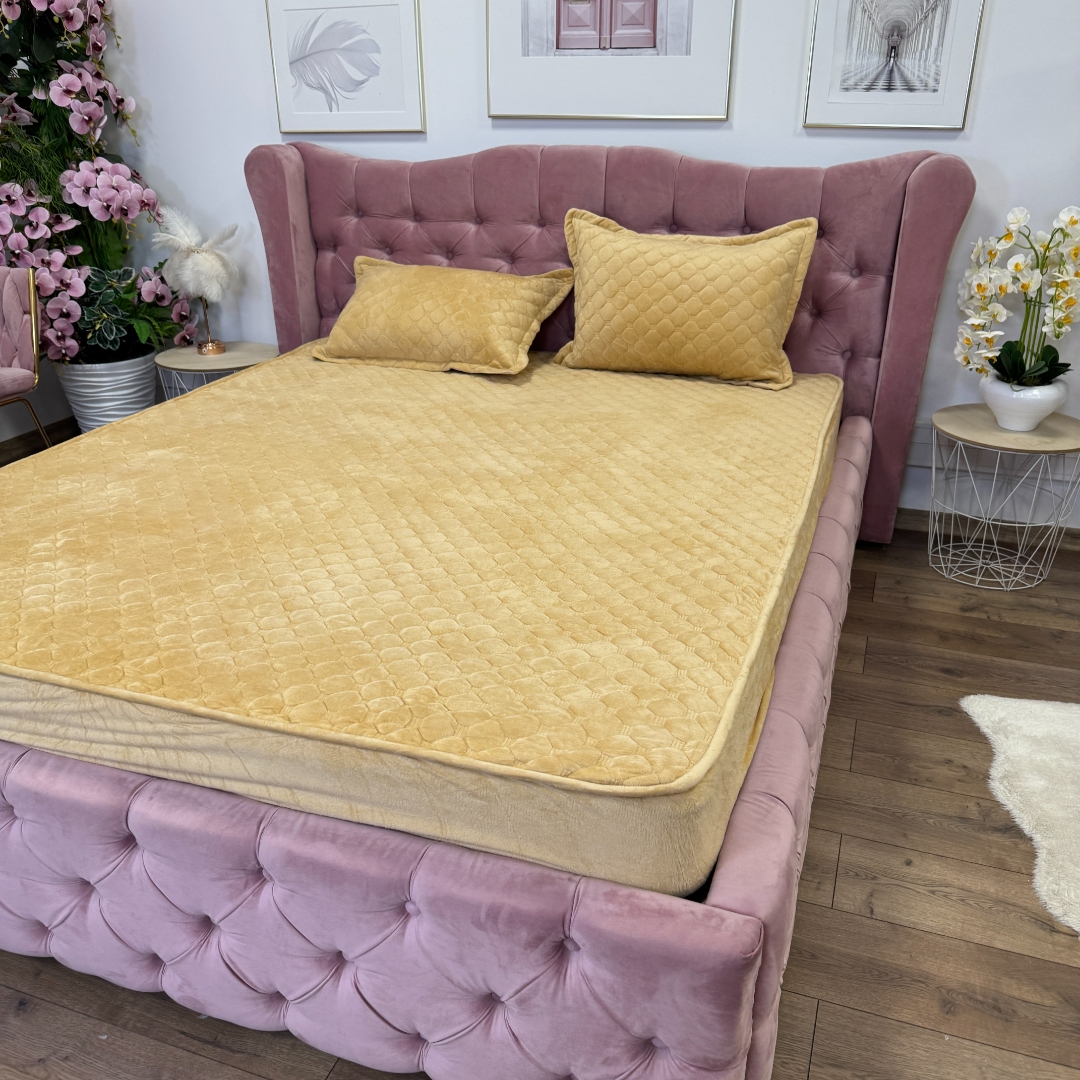 Husa Matlasata Tip Topper din Catifea 160x200cm, cu 2 Fete de Perna 50x70cm -  Somn Odihnitor si Sustinere pentru Spate, Bej - imagine 5