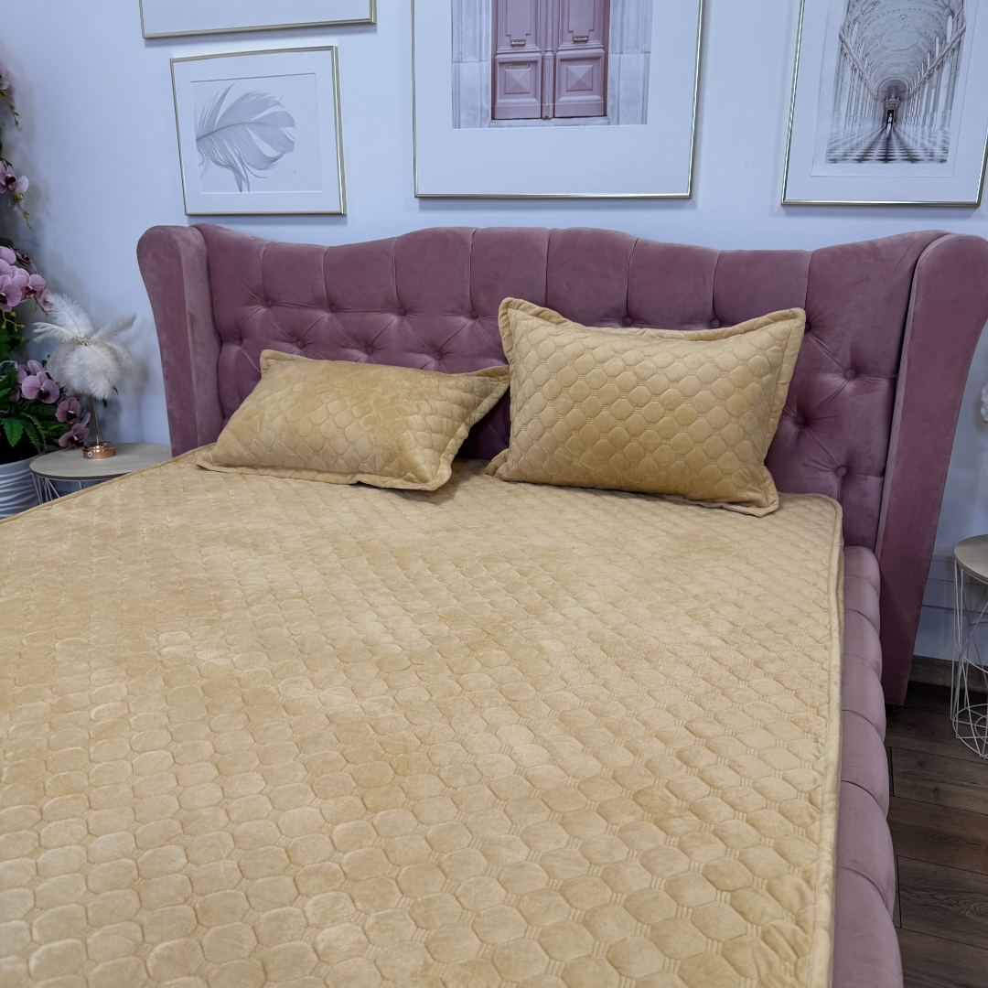 Husa Matlasata Tip Topper din Catifea 160x200cm, cu 2 Fete de Perna 50x70cm -  Somn Odihnitor si Sustinere pentru Spate, Bej - imagine 7