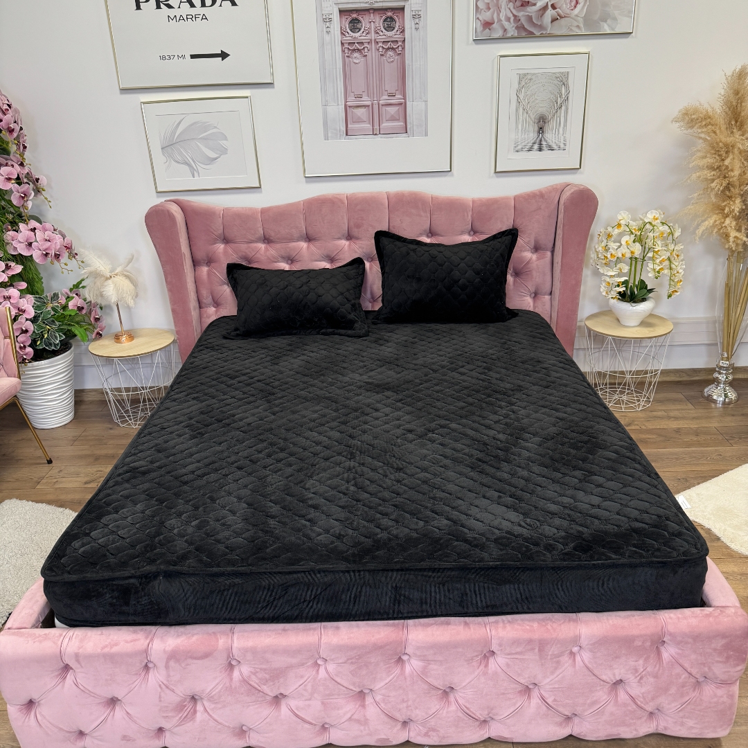 Husa Matlasata Tip Topper din Catifea 180x200cm, cu 2 Fete de Perna 50x70cm -  Somn Odihnitor si Sustinere pentru Spate, Negru - imagine 2