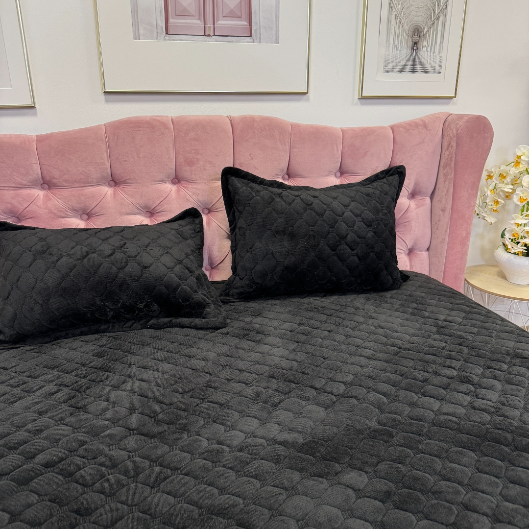 Husa Matlasata Tip Topper din Catifea 180x200cm, cu 2 Fete de Perna 50x70cm -  Somn Odihnitor si Sustinere pentru Spate, Negru - imagine 6