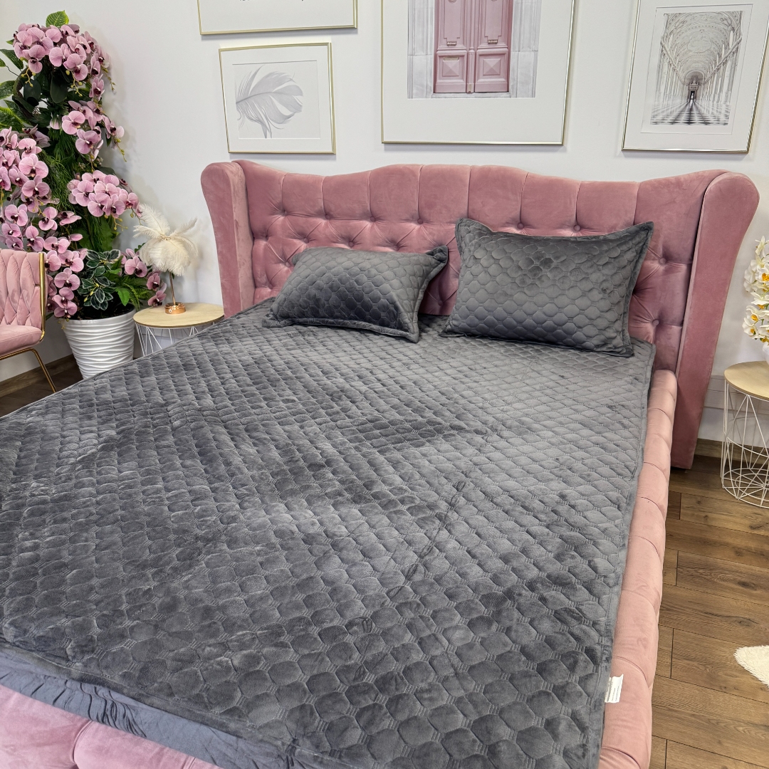 Husa Matlasata Tip Topper din Catifea 180x200cm, cu 2 Fete de Perna 50x70cm -  Somn Odihnitor si Sustinere pentru Spate, Gri inchis - imagine 5