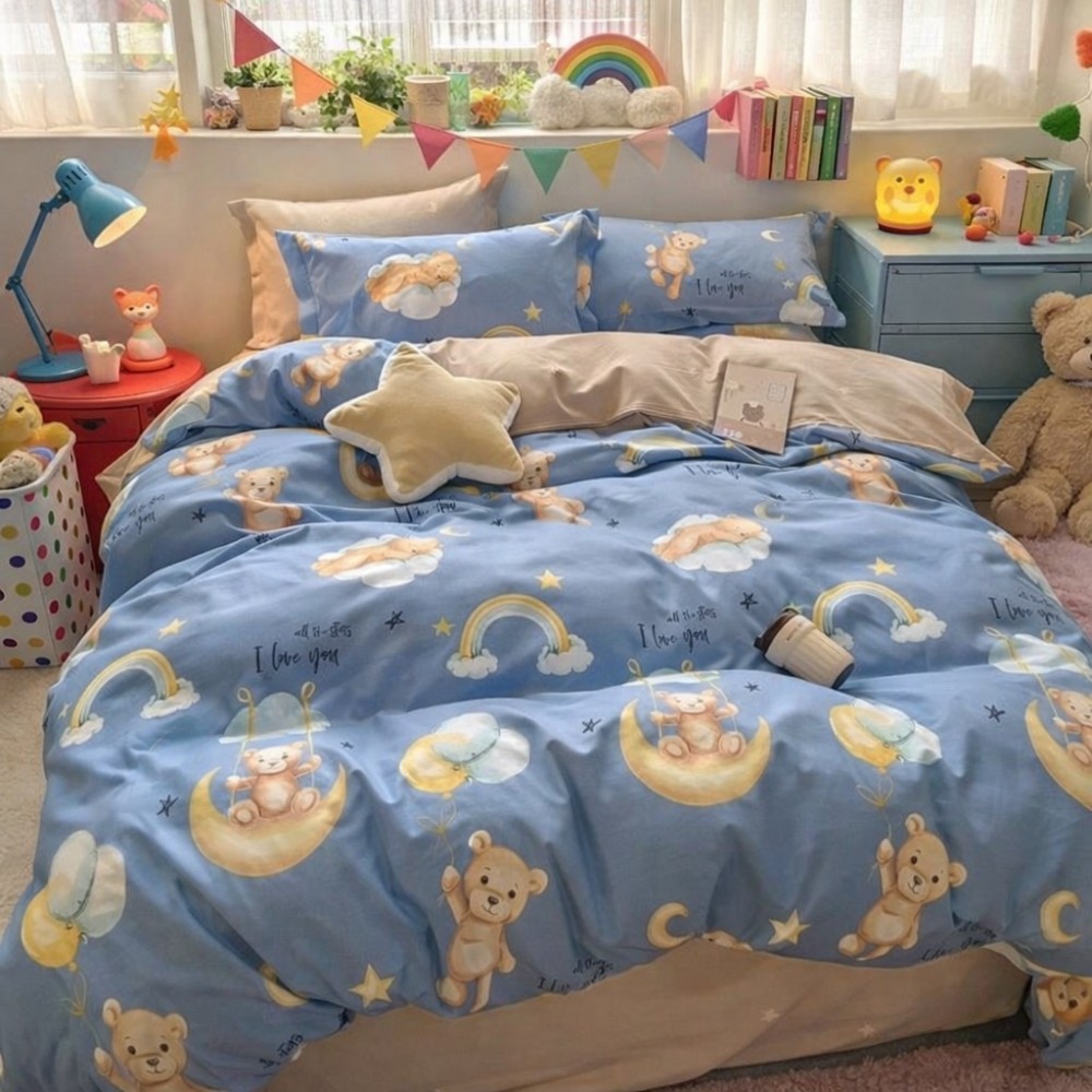 Lenjerie pat dublu, Finet, 6 piese, Bleu, ursuleti — imaginea 2
