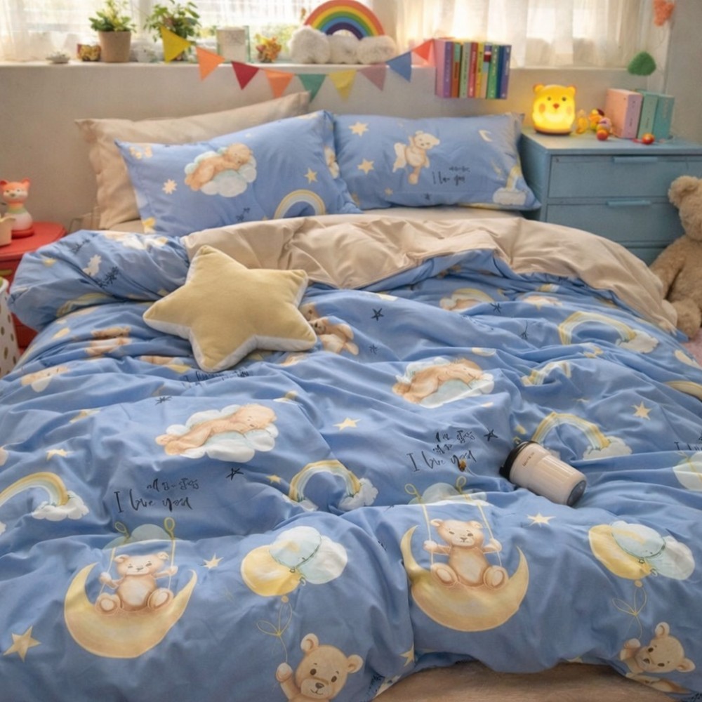 Lenjerie pat dublu, Finet, 6 piese, Bleu, ursuleti — imaginea 3