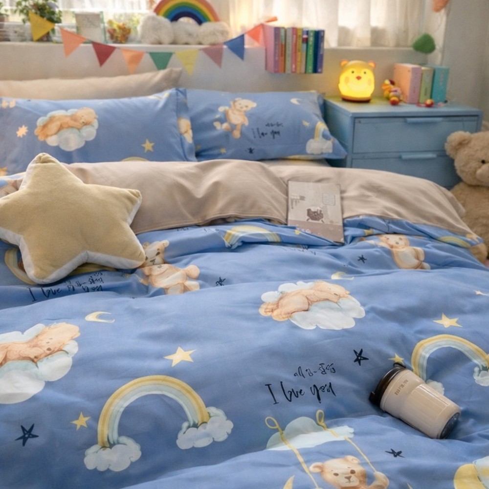 Lenjerie pat dublu, Finet, 6 piese, Bleu, ursuleti — imaginea 6
