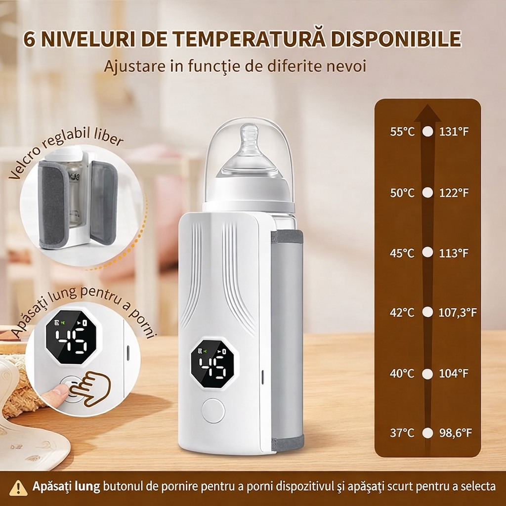 Incalzitor Portabil si Reincarcabil pentru Biberoane, cu Afisaj Digital de Temperatura - imagine 4