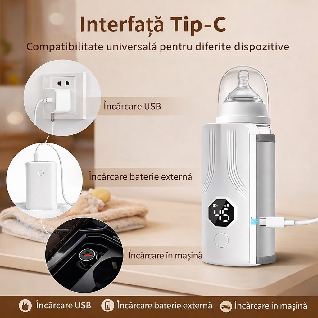 Incalzitor Portabil si Reincarcabil pentru Biberoane, cu Afisaj Digital de Temperatura - imagine 5