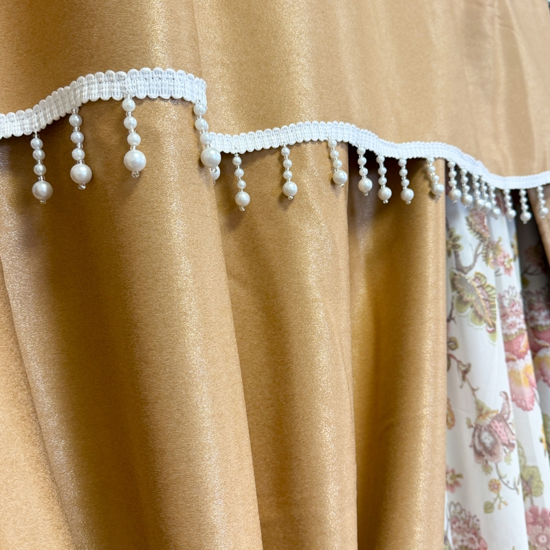 Set 3 metri de 2 bucati de Draperie BlackOut, Pearls, 150cm latime x 270cm inaltime, cu rejansa pt sina, Bej cu Sclipici - imagine 6