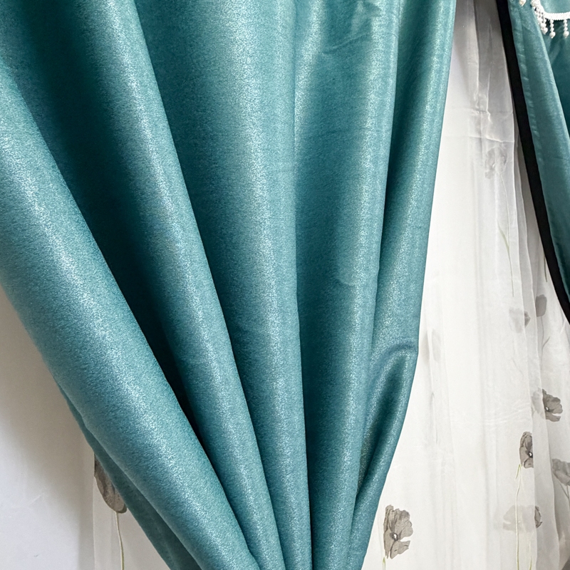 Set 3 metri de 2 bucati de Draperie BlackOut, Pearls, 150cm latime x 270cm inaltime, cu rejansa pt sina, Turquoise cu Sclipici - imagine 7