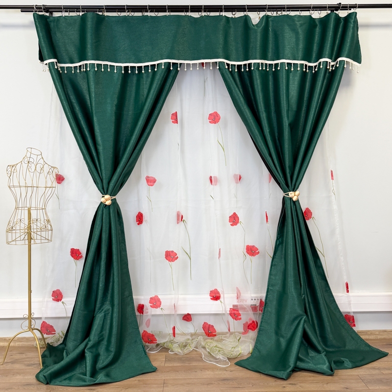 Set 3 metri de 2 bucati de Draperie BlackOut, Pearls, 150cm latime x 270cm inaltime, cu rejansa pt sina, Verde cu Sclipici - imagine 2