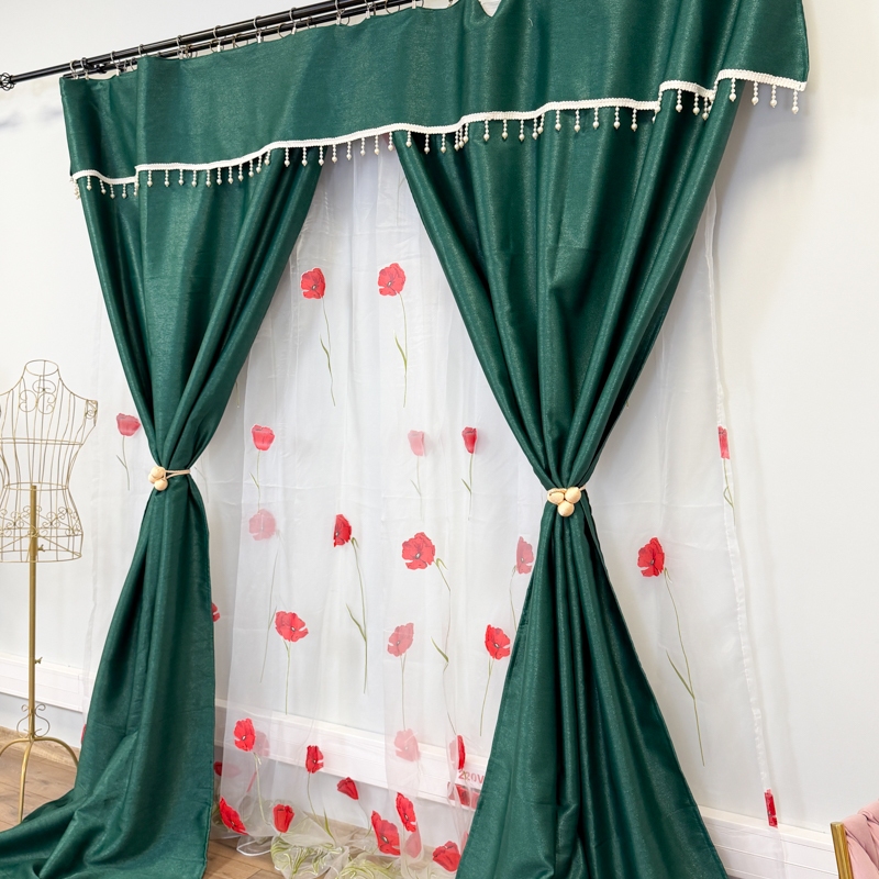 Set 3 metri de 2 bucati de Draperie BlackOut, Pearls, 150cm latime x 270cm inaltime, cu rejansa pt sina, Verde cu Sclipici - imagine 4