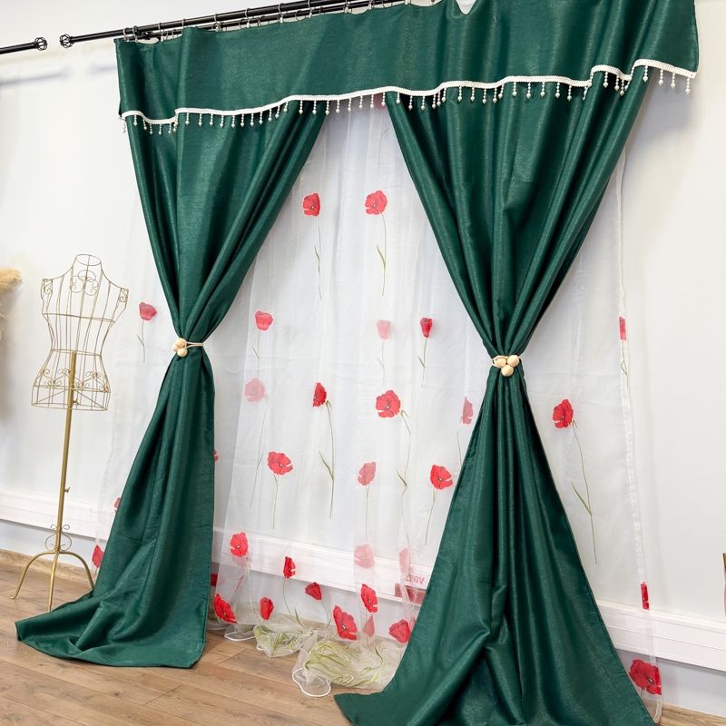 Set 3 metri de 2 bucati de Draperie BlackOut, Pearls, 150cm latime x 270cm inaltime, cu rejansa pt sina, Verde cu Sclipici - imagine 5