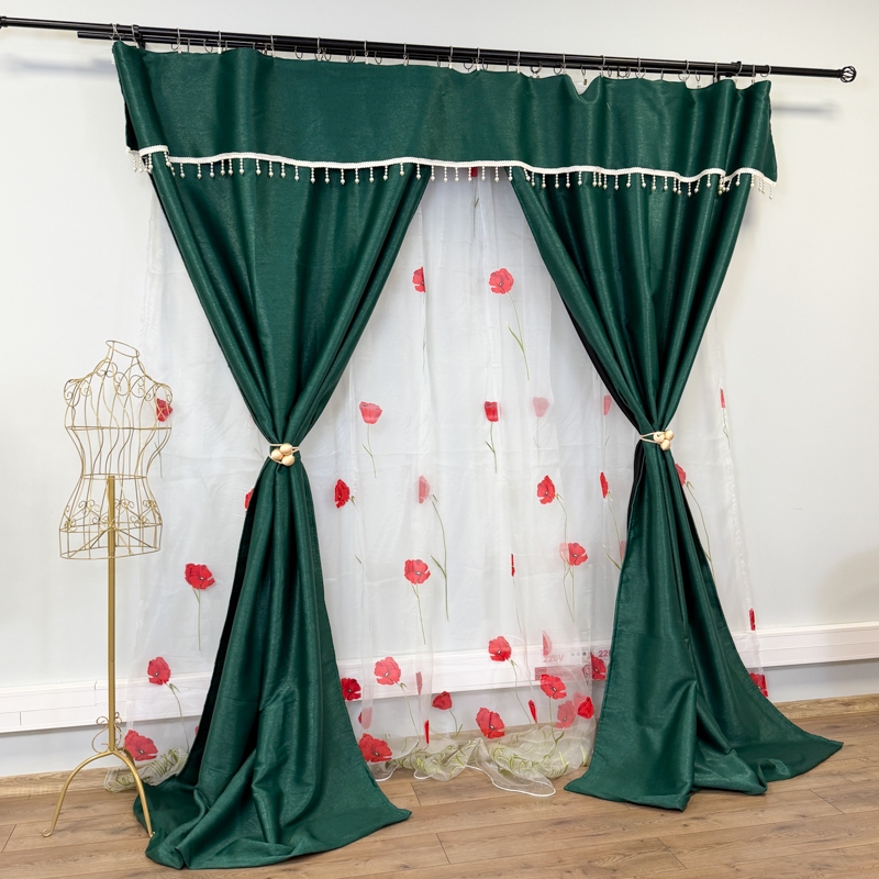 Set 3 metri de 2 bucati de Draperie BlackOut, Pearls, 150cm latime x 270cm inaltime, cu rejansa pt sina, Verde cu Sclipici - imagine 6