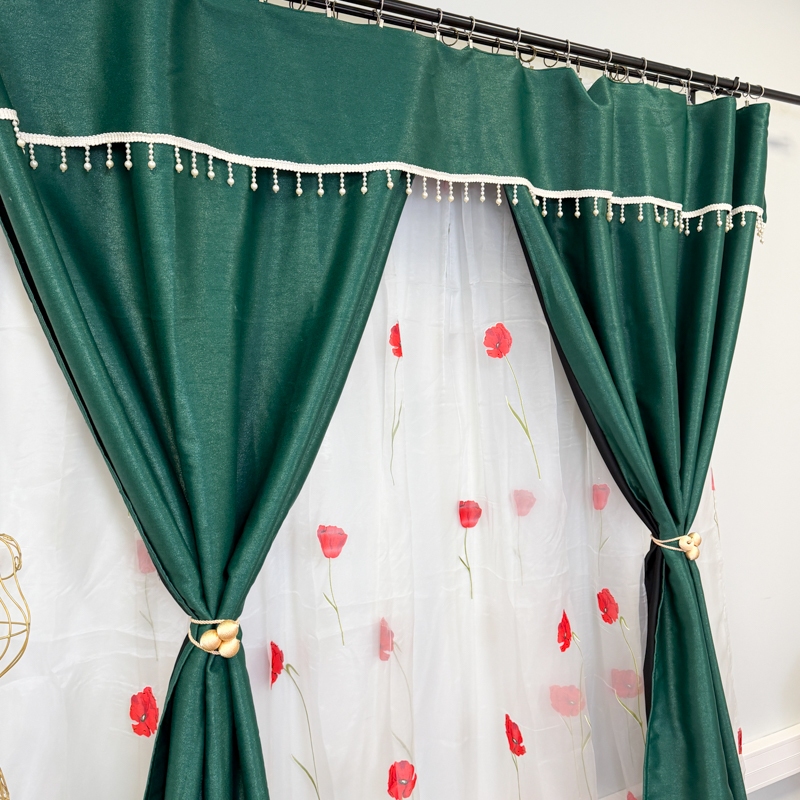 Set 3 metri de 2 bucati de Draperie BlackOut, Pearls, 150cm latime x 270cm inaltime, cu rejansa pt sina, Verde cu Sclipici - imagine 7