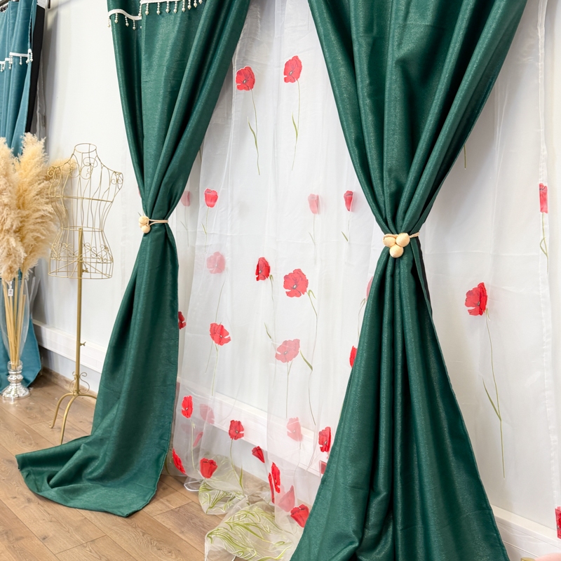Set 3 metri de 2 bucati de Draperie BlackOut, Pearls, 150cm latime x 270cm inaltime, cu rejansa pt sina, Verde cu Sclipici - imagine 12