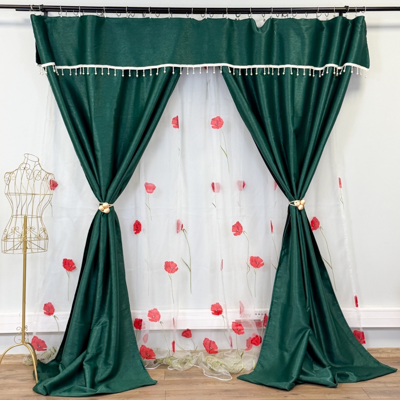 Set 3 metri de 2 bucati de Draperie BlackOut, Pearls, 150cm latime x 270cm inaltime, cu rejansa pt sina, Verde cu Sclipici - imagine 14
