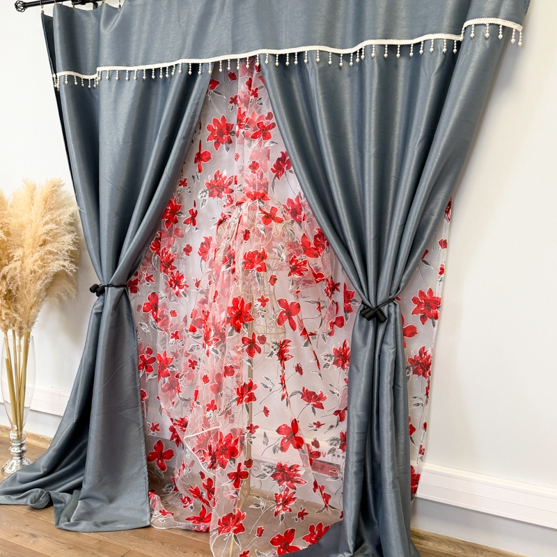 Set 3 metri de 2 bucati de Draperie BlackOut, Pearls, 150cm latime x 270cm inaltime, cu rejansa pt sina, Gri cu Sclipici - imagine 8