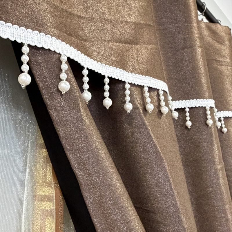 Set 3 metri de 2 bucati de Draperie BlackOut, Pearls, 150cm latime x 270cm inaltime, cu rejansa pt sina, Maro cu Sclipici - imagine 7