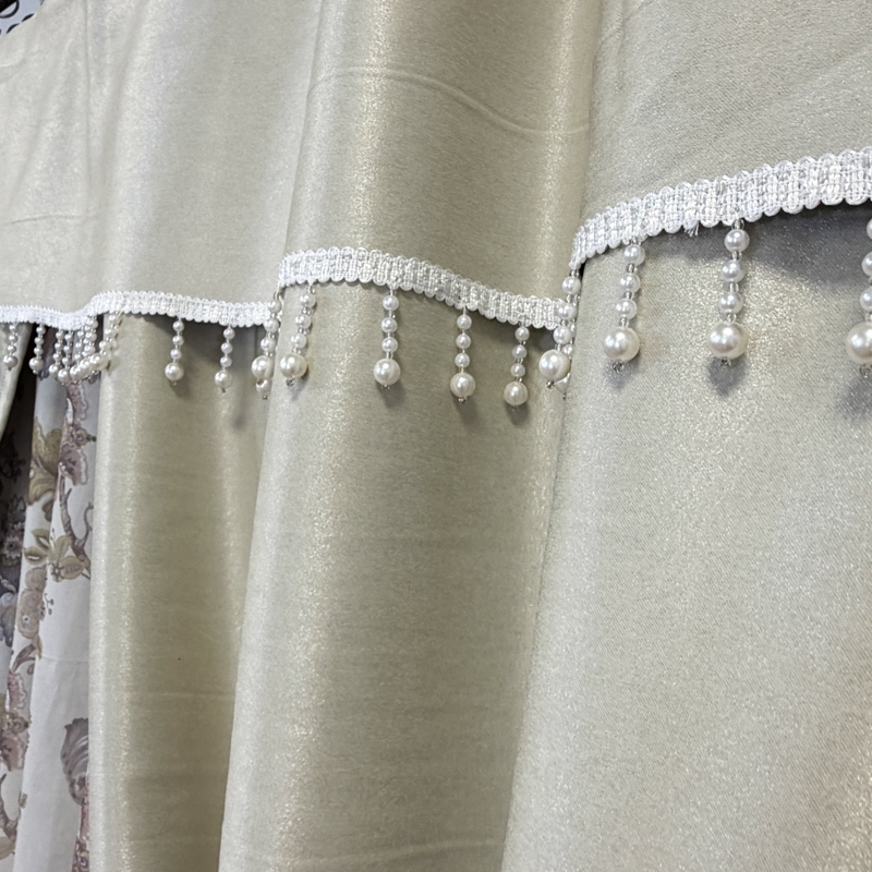Set 3 metri de 2 bucati de Draperie BlackOut, Pearls, 150cm latime x 270cm inaltime, cu rejansa pt sina, Crem cu Sclipici - imagine 6