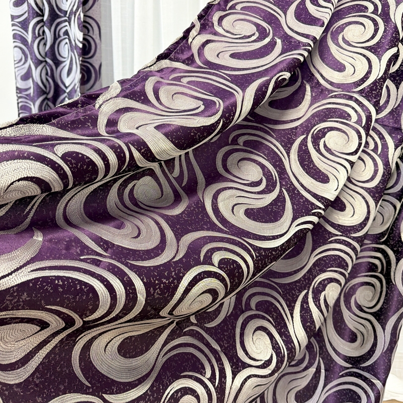 Set 2 Draperii Jacquard, Spiral, 150cm latime x 270cm inaltime, Mov + Perdea 400cm latime x 270cm inaltime, tip in cu broderie Lines - imagine 5