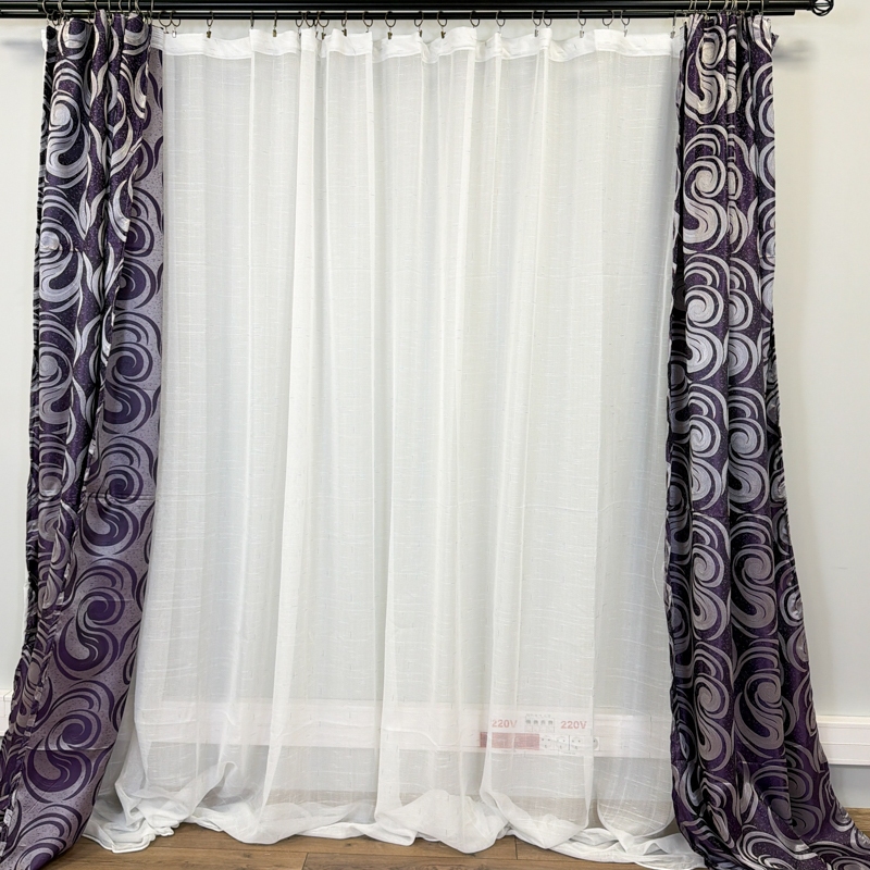 Set 2 Draperii Jacquard, Spiral, 150cm latime x 270cm inaltime, Mov + Perdea 400cm latime x 270cm inaltime, tip in cu broderie Lines - imagine 6