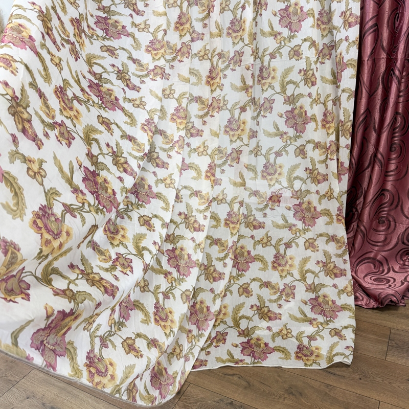 Set 2 Draperii Jacquard, Spiral, 150cm latime x 270cm inaltime, Roz + Perdea 400cm latime x 270cm inaltime, din Matase Imprimata, Iris Roz - imagine 7