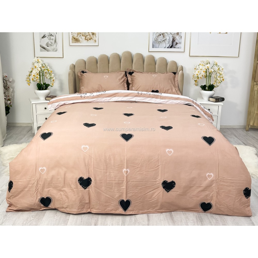 Lenjerie Pat Dublu Cu Elastic Bumbac Satinat - 3 Bucati 219 Lei - Pudra Inimioare - view 2