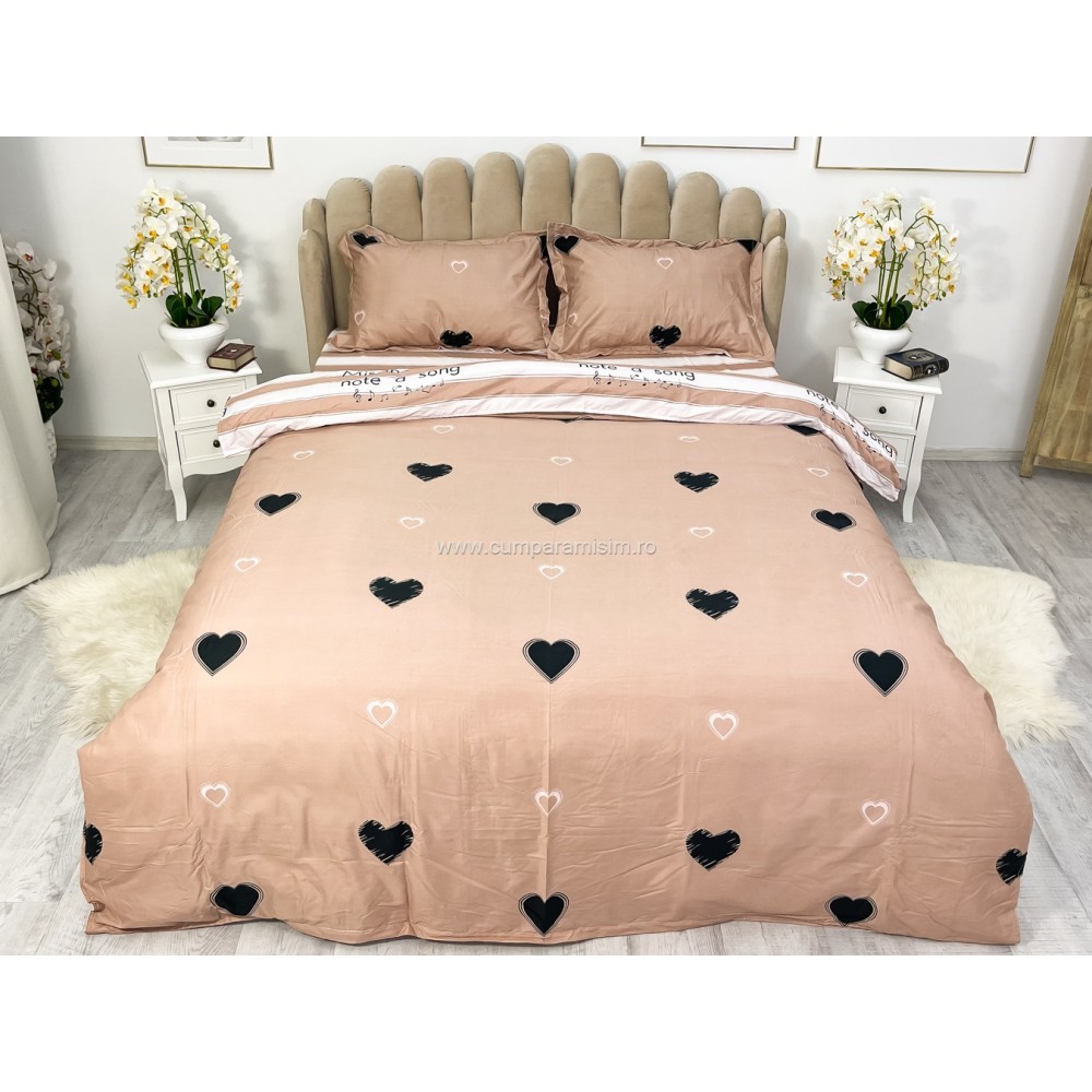 Lenjerie Pat Dublu Cu Elastic Bumbac Satinat - 3 Bucati 219 Lei - Pudra Inimioare - view 8