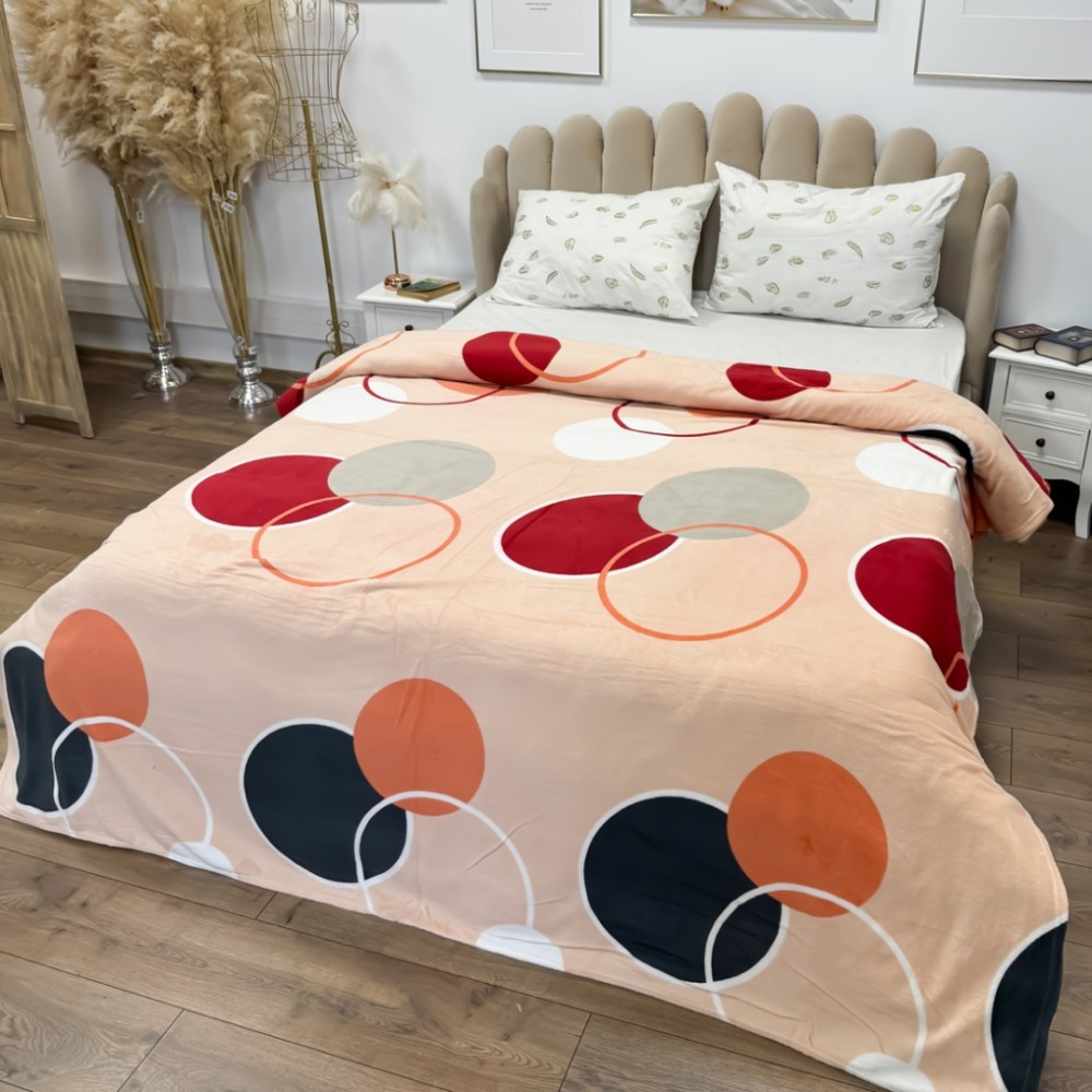 Patura Pufoasa CoCoLiNo (Fleece), 200x230cm, 240gr/m, Bej, Cercuri si Buline - Rasfatul Perfect pentru Serile Racoroase - 2
