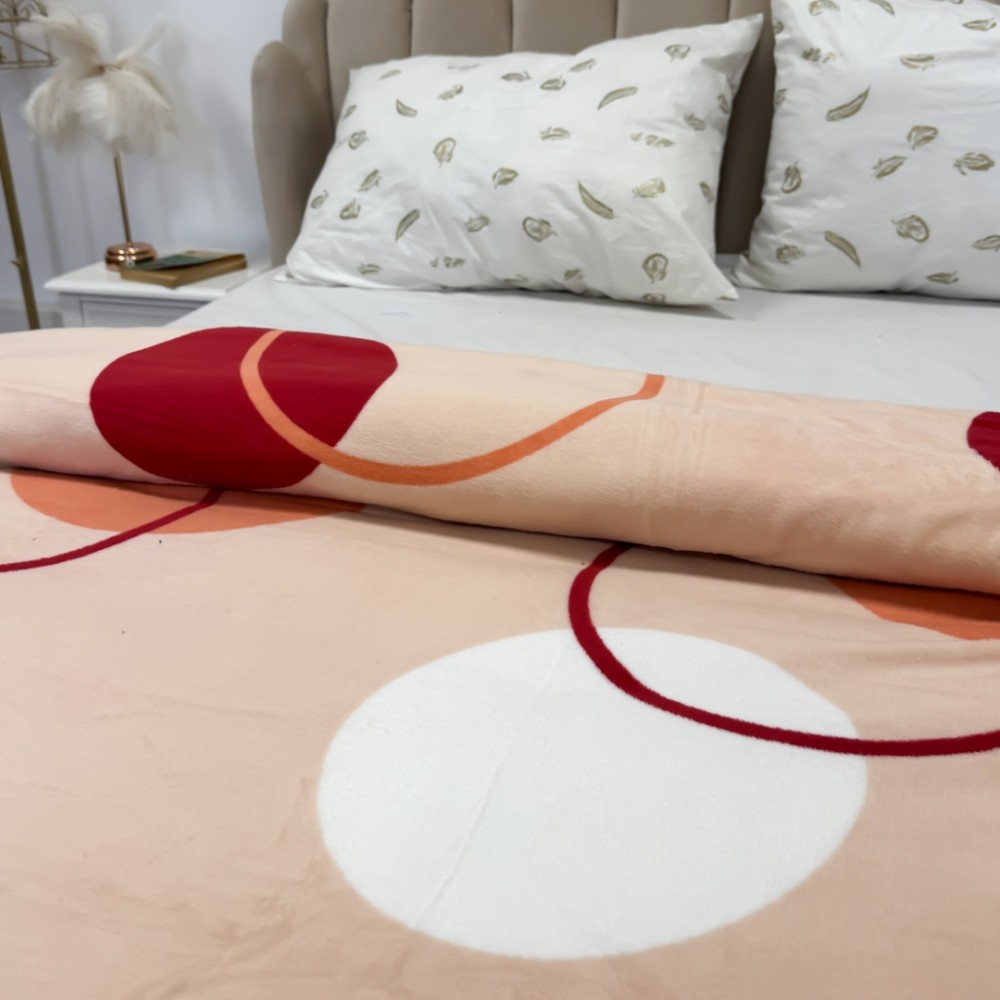 Patura Pufoasa CoCoLiNo (Fleece), 200x230cm, 240gr/m, Bej, Cercuri si Buline - Rasfatul Perfect pentru Serile Racoroase - 3