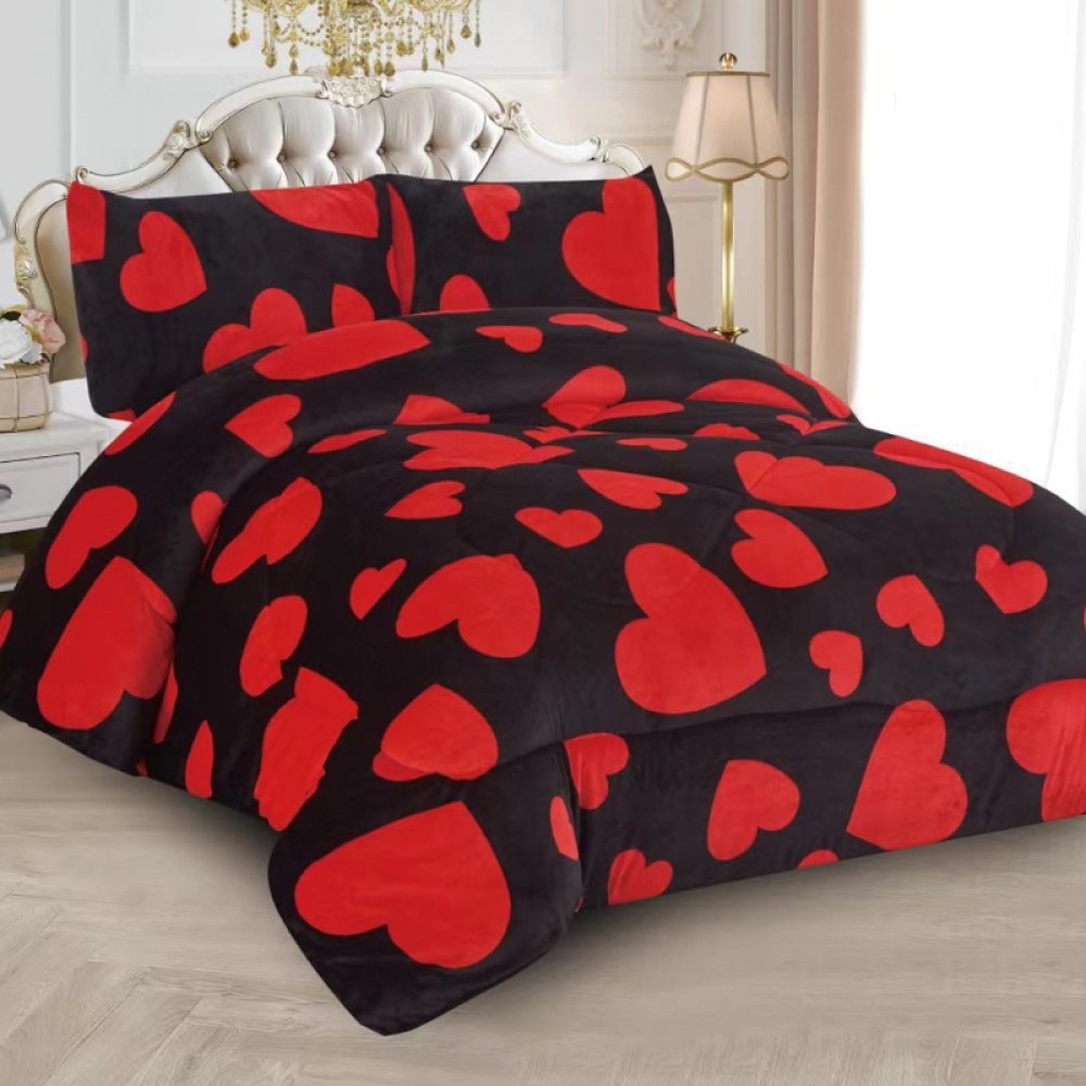 Pilota Cocolino 200x230cm si 2 fete de perna 50x70cm, Negru, Inimioare Rosii – imagine 2