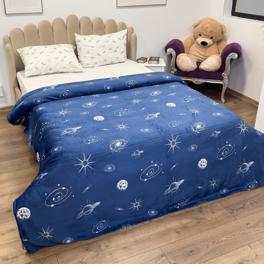Patura Pufoasa CoCoLiNo (Fleece), 200x230cm, 240gr/m, Albastru, Planete - Rasfatul Perfect pentru Serile Racoroase - imagine 2