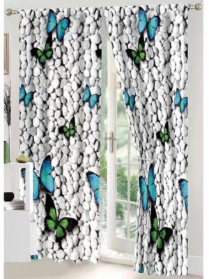 Set Lenjerie pat dublu (140x200cm, 160x200cm, 180x200cm) + 2 draperii, finet, 8 piese, Gri, fluturi pe pietre - imagine 2