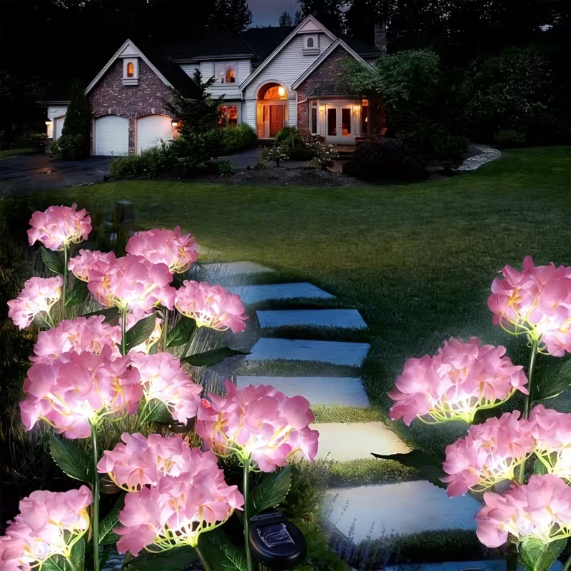 Set 2 Lampi Solare Decorative Tip Hortensie Roz – Iluminare LED, Design Realist si Functionare Automata - imagine 5