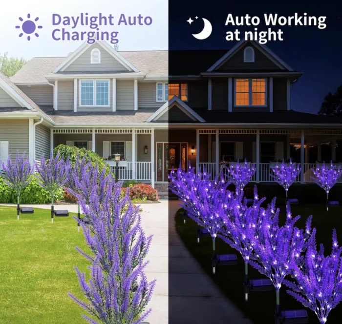 Set 2 Lampi Solare Decorative Tip Lavanda – Iluminare LED, Design Natural si Functionare Automata - imagine 3