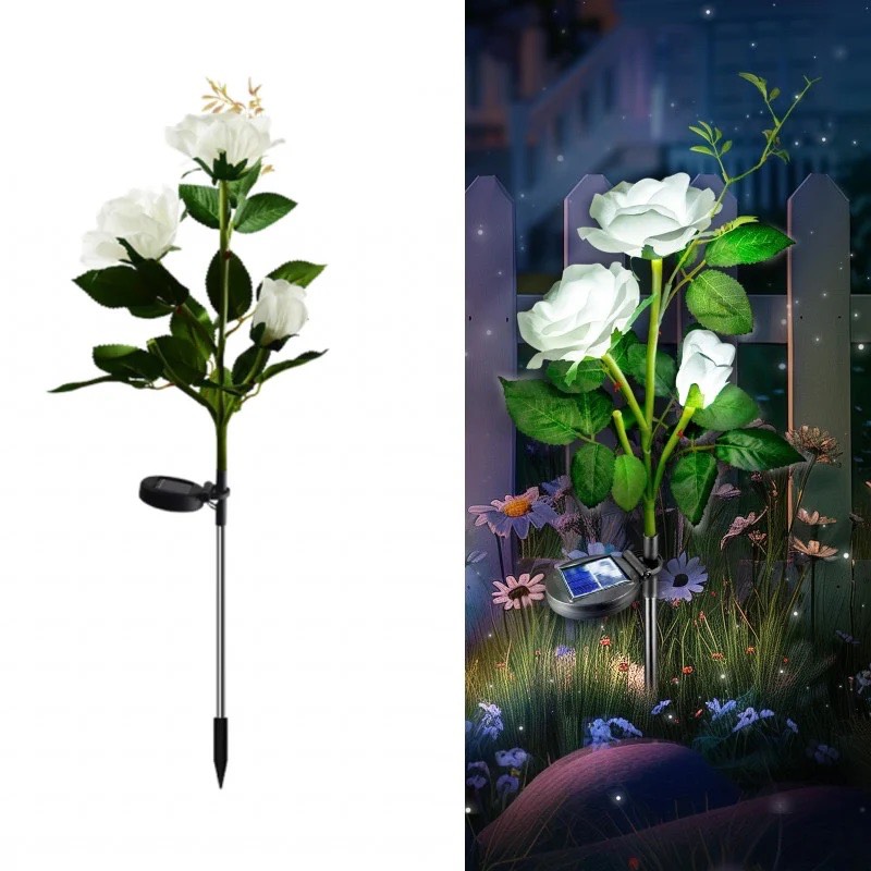 Set 2 Lampi Solare Decorative Tip Trandafiri Albi – Iluminare LED, Design Elegant si Functionare Automata - imagine 2