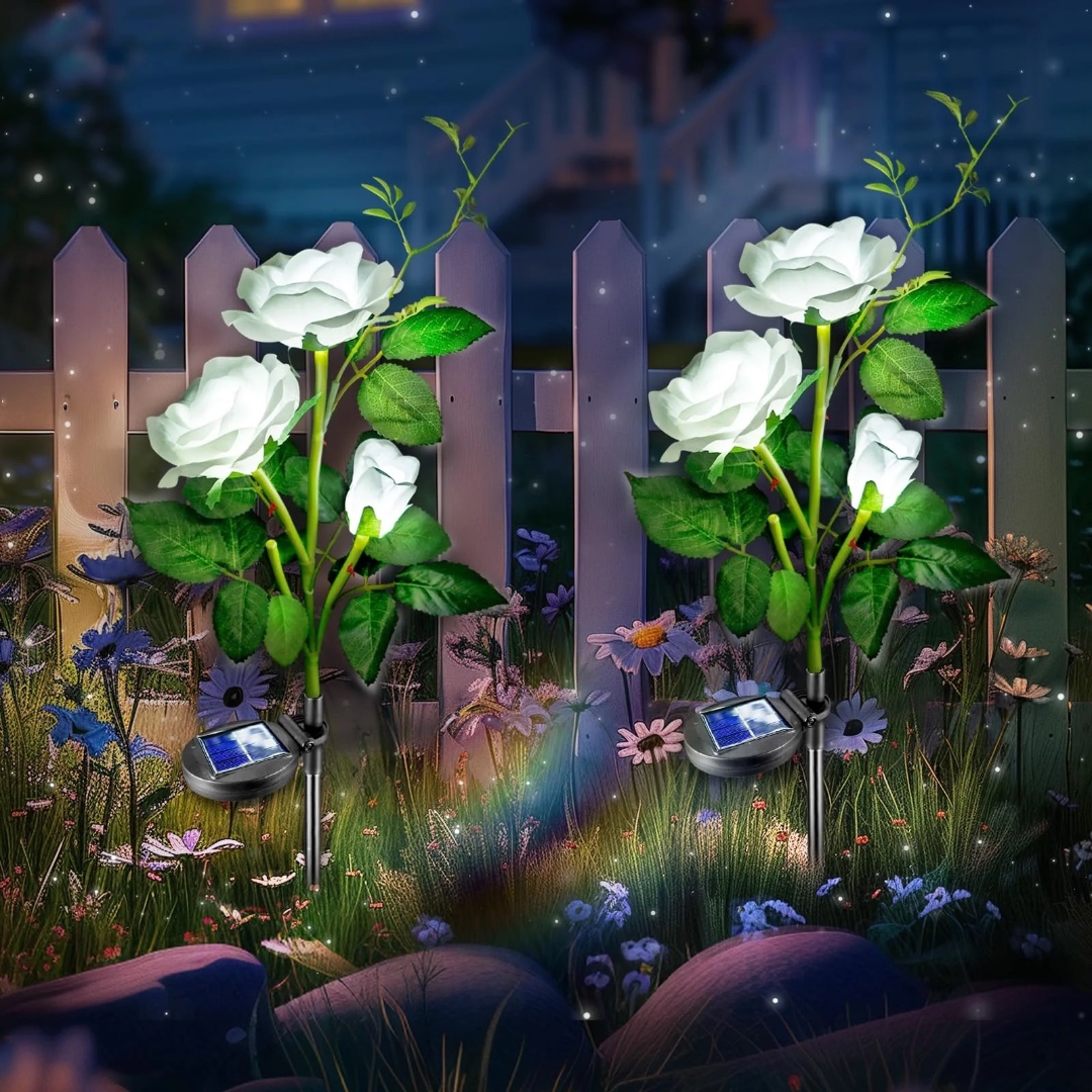 Set 2 Lampi Solare Decorative Tip Trandafiri Albi – Iluminare LED, Design Elegant si Functionare Automata - imagine 3